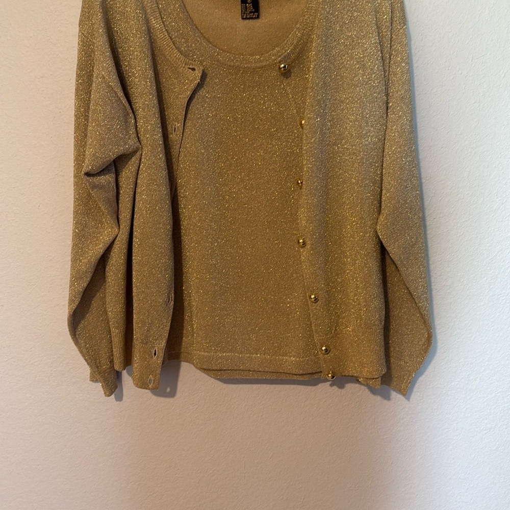 Gold Knit Cardigan Sweater Set with V-Neck